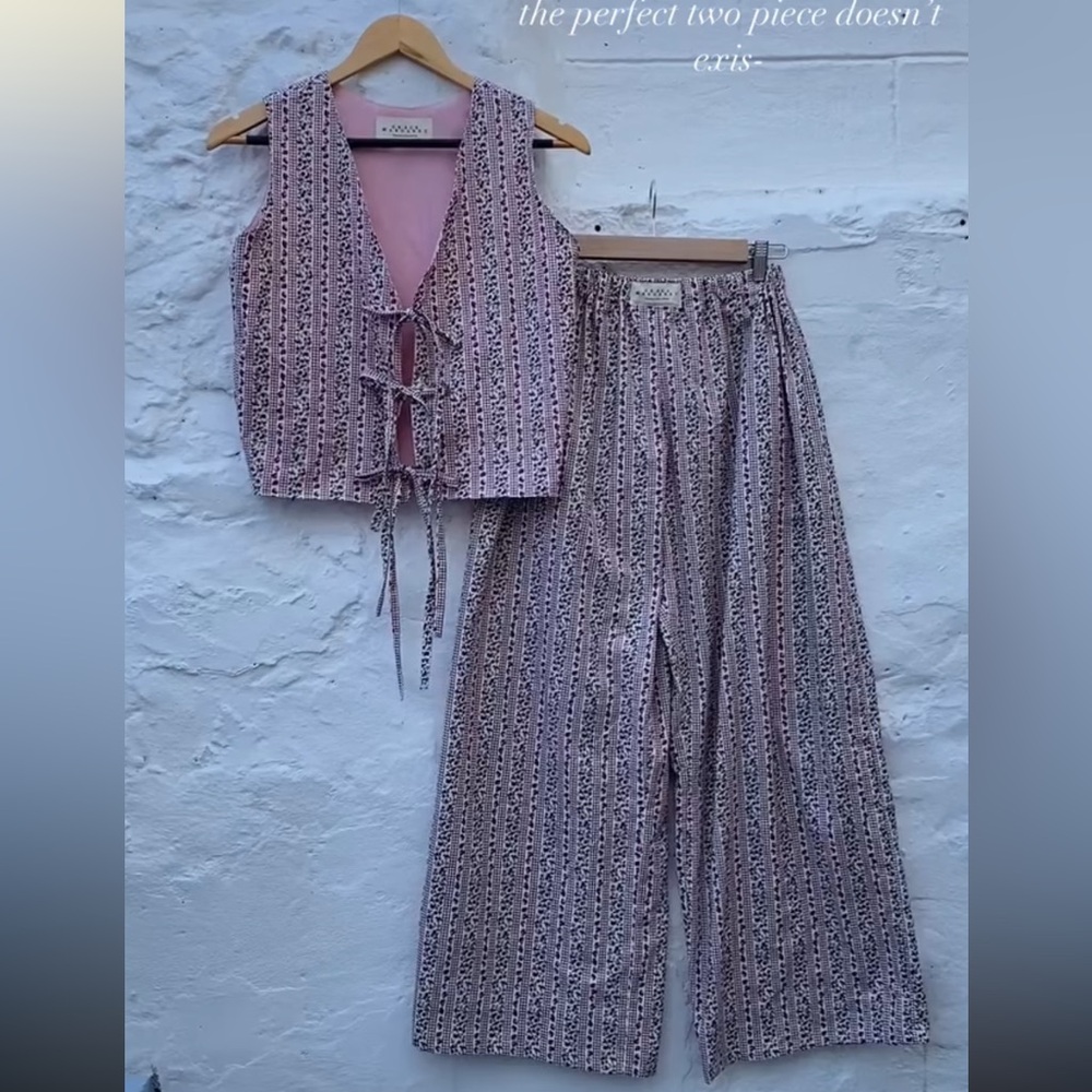 Pink and White Striped Two-Piece Set